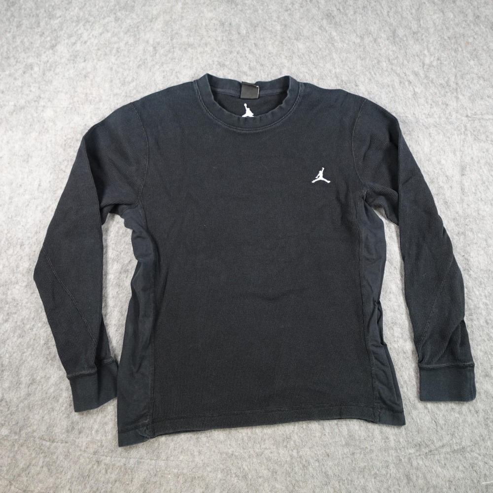 Air Jordan Shirt Men Large Black Thermal Waffle Knit Jumpman Logo Long Sleeve